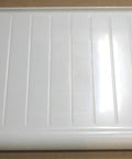 White plastic Crisper Drawer Cover Replacement For Refrigerator Model WR32X10398 CS10398 Fits 24 Inch Kitchens on brown surface