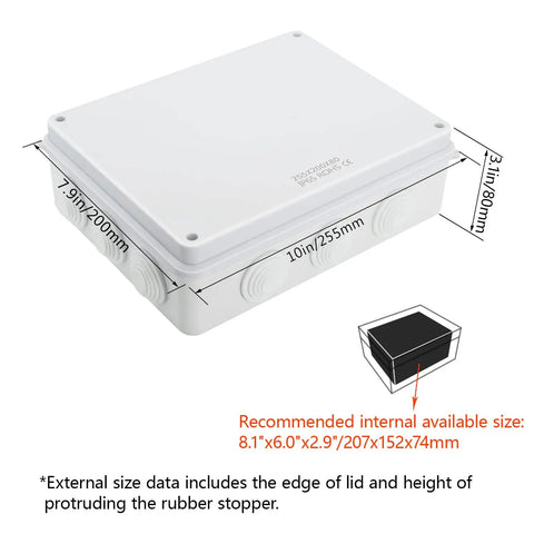 Heavy Duty ABS Junction Box IP65 Waterproof And Dustproof Electrical Enclosure For Indoor And Outdoor Use 10 x 7.9 x 3.1 Inch