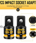 2 Pack 3/8 F to 1/2 M Impact Socket Adapters, 3/8 Drive For Ratchet Wrench, ANSI Standard, Deep Yellow Embossed Markings, CR-MO Steel