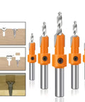 Heavy-Duty Countersink Drill Bit Set, 5-Piece With 8/10mm Round Shanks And 2.8-4mm Conical Bits for woodworking projects.