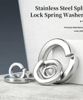 Big 1200Pcs M8 201 Stainless Steel Spring Lock Washers Set for Industrial and DIY Projects, Rust Resistant and Heat Proof, Inner Diameter 0.342in, Thickness 0.083in, Wide 0.087in, Opening 0.207in, Strong Elastic Locking Force, stainless steel split lock spring washers displayed in assorted sizes
