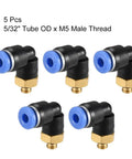 Push To Connect Tube Fitting Male Elbow 4mm OD To M5 Thread Pneumatic Air Easy Install No Tool Needed Quick Connect Lock Fitting Blue 5pcs