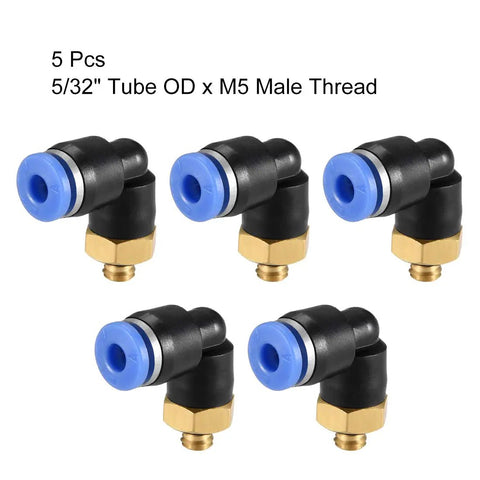 Push To Connect Tube Fitting Male Elbow 4mm OD To M5 Thread Pneumatic Air Easy Install No Tool Needed Quick Connect Lock Fitting Blue 5pcs