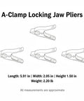 A-Clamp Locking Jaw Pliers dimensions showing 5.91 in length, made from durable alloy steel for precise assembly and gluing jobs.