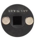 Low Profile Impact Driver Socket Adapter Set Made From Super Tough Heat Treated Steel For Tight Spaces With Secure Grip Handles And Smooth Swivels In Black Finish Perfect For Auto Repair And Heavy Duty DIY Home Projects. 3/8"M to 1/4"F adapter