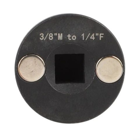 Low Profile Impact Driver Socket Adapter Set Made From Super Tough Heat Treated Steel For Tight Spaces With Secure Grip Handles And Smooth Swivels In Black Finish Perfect For Auto Repair And Heavy Duty DIY Home Projects. 3/8"M to 1/4"F adapter
