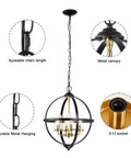 Rustic Black And Gold Finish Four Light Globe Pendant Chandelier with Glass Covers and adjustable chain for living rooms