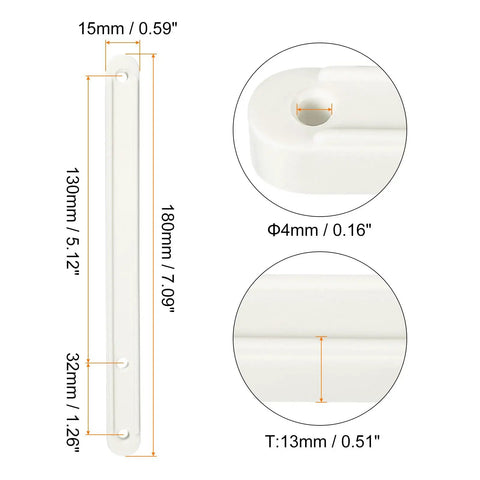 24 Pack Plastic Drawer Slides 180mm Side Mounted Grooved Guide Rail Kit White dimensions diagram with measurements.