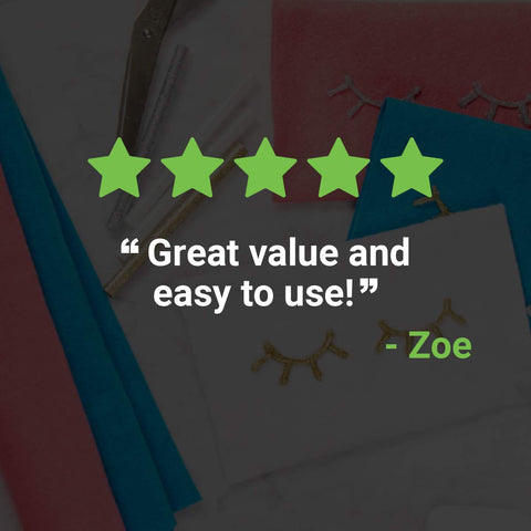 Review of Crystal Clear Hot Glue Sticks 4 Inch 0.44 Inch Diameter 50 Pieces for crafting with five-star rating and text testimonial.
