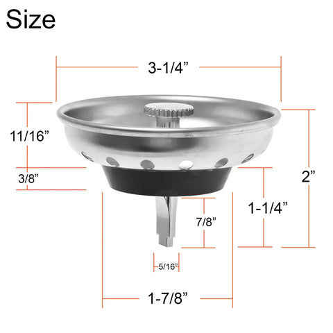 Two Pack Kitchen Sink Strainer And Stopper Set For Standard 3-1/2 Inch Drains, Stainless Steel Basket With Plastic Knob Size Diagram