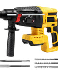 Heavy Lifter Cordless Sds Rotary Hammer Drill Featuring Brushless Motor And Slam Stop Safety Clutch For No Sweat Masonry Tasks with five bits.