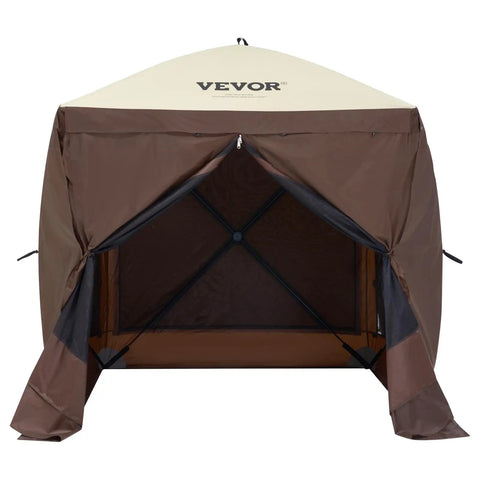 Pop Up Gazebo Screen Tent 6x6 Ft Quick Set Canopy With Mesh Windows Removable Privacy Wind Cloths Mosquito Netting 4 Sides Outdoor Sun Shelter Easy Setup Brown front view