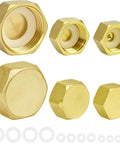 Brass Pipe Caps Six Piece Hex Compression Gas Line Caps With Rubber Gaskets Set Includes Twelve Gaskets And Six Caps