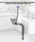 Easy Install One And A Half Inch P Trap Replacement With Visible Sink Drain Backflow Preventer and Dual Overflow Ports installed in kitchen