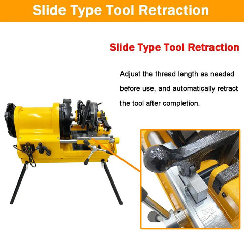 Heavy Duty Electric Pipe Threader Machine 1/2 To 4 Inch showing slide type tool retraction adjustment lever for threading pipes.