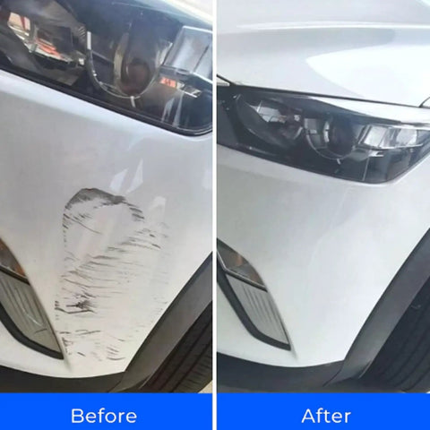 Before and after using Scratch Remover Magic Cleaning Cloths Pack 10 Easy Fix for Light Scratches Scuffs and Blemishes on car bumper