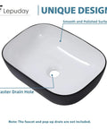 Round Vessel Sink 16x16 Inches For Bathroom Above-Counter Ceramic Basin, Dope Modern Black Or White Vessel Sink, polished surface view