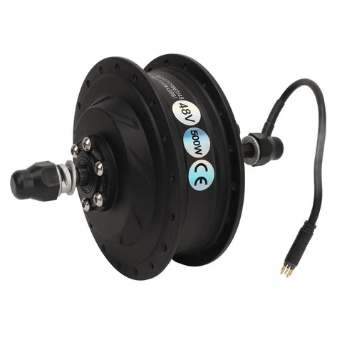 Heavy Duty 48V 500W Electric Bicycle Gear Hub Motor featuring Brushless Rear Drive, aluminum rim, and connector.