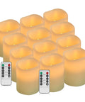 Flameless Battery Operated Pillar Candles Set Of 12 Real Wax Pillars With Dancing LED Flames 3 Inch By 4 Inch Ivory with remote controls