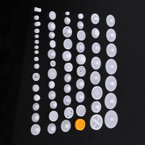 Durable Plastic Gear Set For Micro Motors, DIY Robot Gear Kit With Worm Gears, Pulleys And Belts displayed on black background