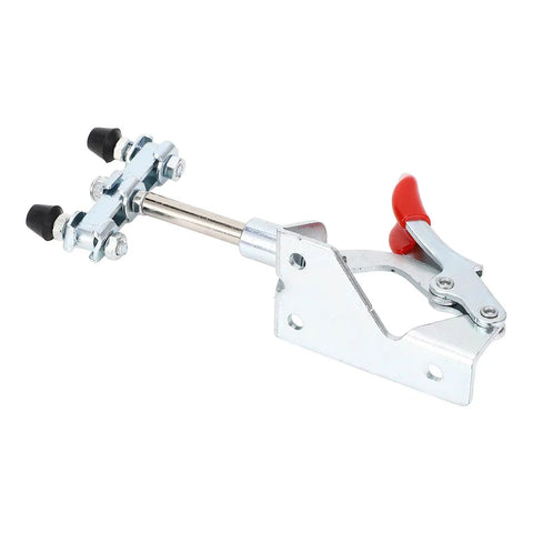Rock Solid Dual Head Push Pull Toggle Clamp Featuring Quick Release Action With Red Pvc Grip Handle And Galvanized Steel Body Delivering Knockout 30Mm Stroke And Pro Level Clamping Force For Tough Workshop Jobs
