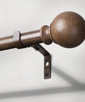 Walnut Wood Grain Curtain Rod Set Go-To Heavy Duty Iron Rods With 1 Inch Diameter Adjustable 28 To 48 Inch Imitation Wood Finish Finials Decorative Window Rod Set For Vintage Home Decor And Everyday Use close-up