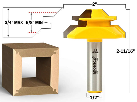 Lock Miter Router Bit Set For Fast Clean 90 Degree Joints With Interlocking Profile 2 Inch Bit Display