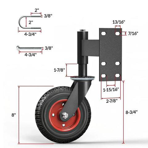 8 Inch Spring Loaded Gate Caster Wheel Heavy Duty Pipe Gate Roller with Measurements for Outdoor Slider on Wood and Metal Fences