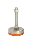 Four Pack Adjustable Leveling Feet For Furniture Cabinet And Workbench, Rust Resistant Iron With PVC Anti Slip Mat, 500 Kg Load, D80 M16 M20 Options With Various Lengths, Durable Striped Base For Tables, Cabinets, Plant Racks, one adjustable foot with threaded stud and orange PVC base
