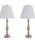 Brushed Steel Table Lamps Set Of 2 Traditional Accent Lights With LED Bulbs For Bedroom Living Room Office And Entryway Modern Home Decor