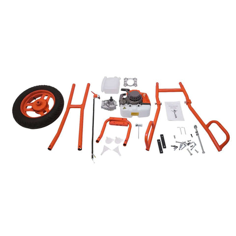 Kebayuneth 63CC gas-powered earth auger kit with orange frame and single wheel