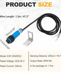 Industrial Grade Photoelectric Sensor M18 Diffuse Reflection with mounting bracket, 1.2m wire, DC6-36V, 200cm detection range.