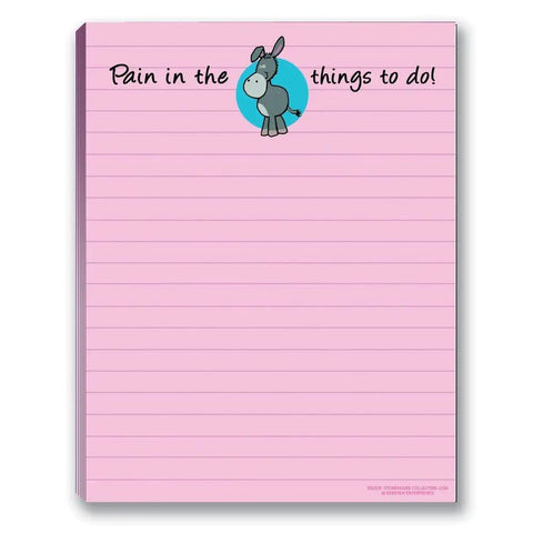 Funny Notepads Assorted Pack Of Four 4.25 By 5.5 Inch Note Pads With Office Humor And Hilarious Messages Perfect Gift For Coworkers Women And Men Made In The USA Cute Notepad And Fun Office Supplies For Home Or Work featuring a pink notepad with 'Pain in the things to do!'