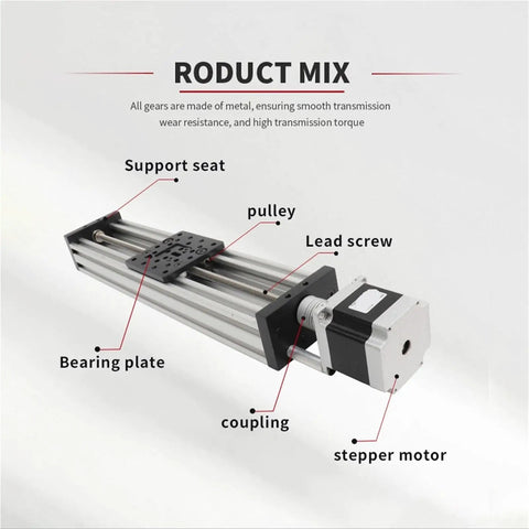 Integrated T8 Screw Linear Actuator Kit With NEMA23 Mounts C Beam Style Sliding Frame Compact All In One Unit For Small 3D Printers CNC Routers And Precise Linear Positioning Projects, labeled stepper motor and lead screw