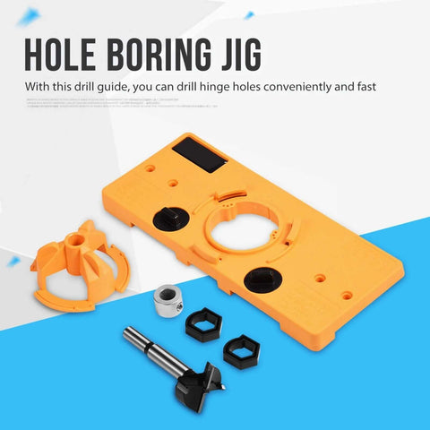 Concealed hinge jig drill guide set, 35mm, orange engineering plastic with base plate and accessories for woodworking