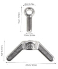 Detailed view of Six Piece M6 Stainless Steel Flange Butterfly Screws Kit With Holes For Locking And Fixing Electronics, dimensions shown