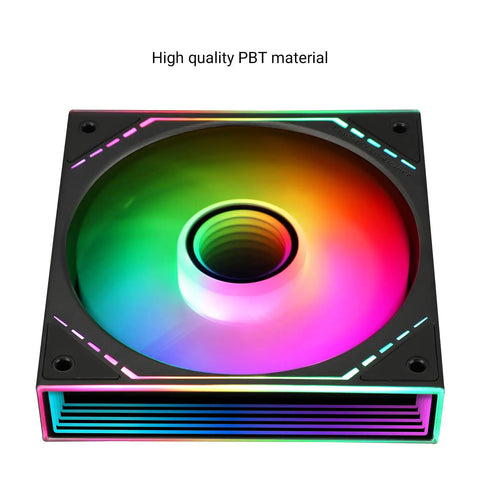 120mm ARGB CPU Cooler Case Fan With Side Mirror Light, PWM 4-Pin Connector, Silent S-FDB Bearing, High Performance Desktop Cooling showcasing colorful lighting with high quality PBT material