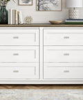 Set Of 15 Brushed Satin Nickel Kitchen Cabinet Knobs And Drawer Pulls For Cabinets, Cupboards And Drawers on white dresser