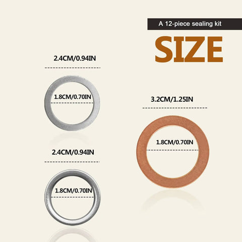 Sizes of gaskets in 12 Pack Transfer And Differential Case Drain Plug Crush Washer Gasket Kit For Toyota And Lexus Trucks And SUVs
