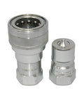 Set of two Summit hydraulic quick-disconnect couplers, 3/4 in NPT, ISO 7241-B, knurled metal bodies.