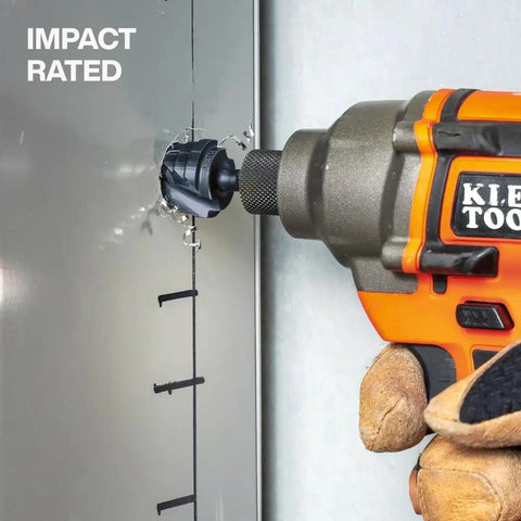 Quick-Release Step Bit Set For Impact Drills, Klein Tools QRST2S, drilling through metal with impact driver, side view