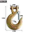Three Eighths Inch Clevis Slip Hook With Latch Forged G70 Steel Chain Hook dimensions with measurements labeled