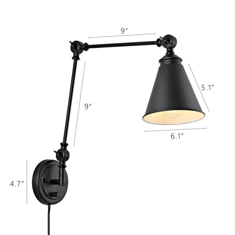 Vintage Adjustable Swing Arm Wall Lamp Black Dope Industrial Style Wall Sconce With Plug In Or Hardwired On Off Switch