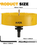 KATA 6-inch yellow hole saw for recessed lighting with dust bowl; includes drill bit and L-shaped hex key 3-piece set