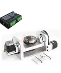 Image of Pro Grade CNC Router 5 Axis Rotary Chuck Kit with 100mm Three Jaw Chuck and DM542 Stepper Driver for precision machining.