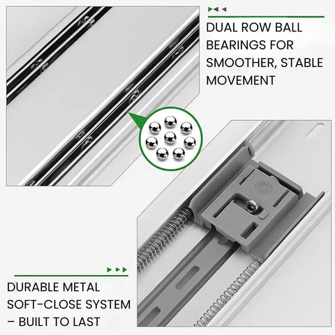 Soft Close Drawer Slides 24 Inch Full Extension Ball Bearing Side Mount Glides for Cabinets and Dressers with dual row ball bearings