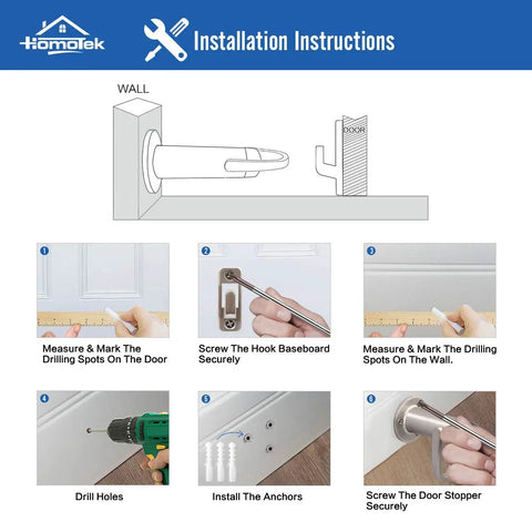 Dead Quiet Latch Hook Door Stopper With Slick Rubber Bumper And Sound Dampening Padding To Shield Walls And Keep Doors Chill Zinc Alloy Heavy Duty Black Pack installation instructions for easy setup.