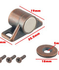 Red bronze magnetic cabinet door catch with screws, dimensions labeled, Magnetic Cabinet Door Catch Zinc Alloy Latch For Kitchen And Bedroom Furniture Heavy Duty Hold Quiet Close Action Durable Zinc Construction Screws Included Silver Finish Dust And Pet Safe Dresser Stopper.