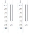 Two white 8-outlet surge protector power strips with flat plug and 4.5 foot extension cord, 5 AC outlets, 3 USB ports, 700 joules