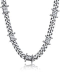 Stainless Steel 316L Barbed Wire Choker Necklace For Women And Men Gothic Thorns 16 Inch Chunky Punk Jewelry with 9mm Cuban chain